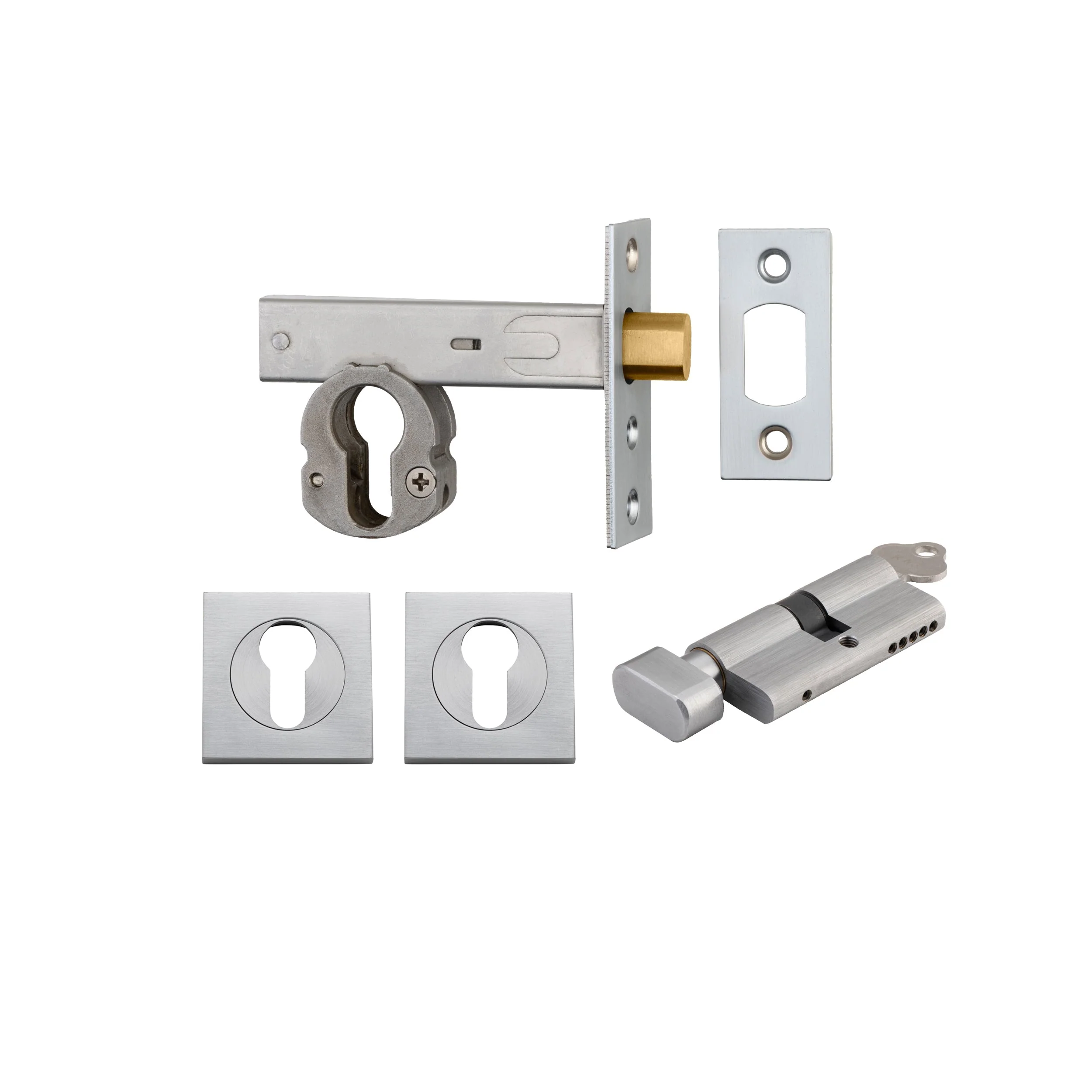 Iver Mortice Deadbolt Euro Brushed Chrome Backset 60mm Key/Thumb Escutcheon Square Kit
