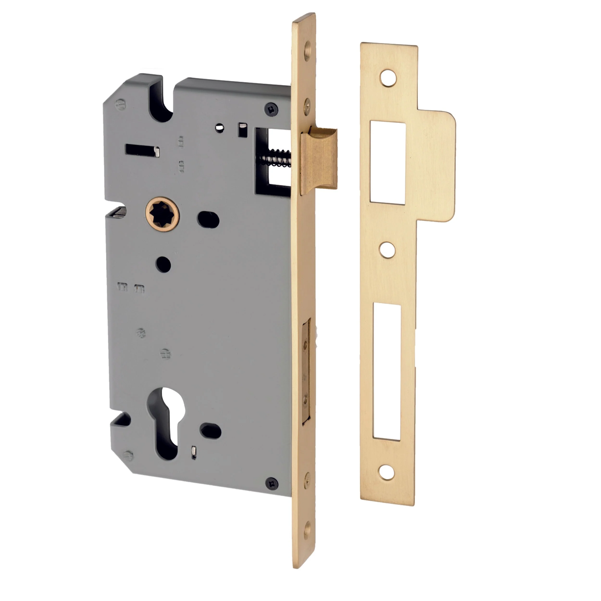 Iver Mortice Lock Euro Brushed Brass CTC85mm Backset 60mm