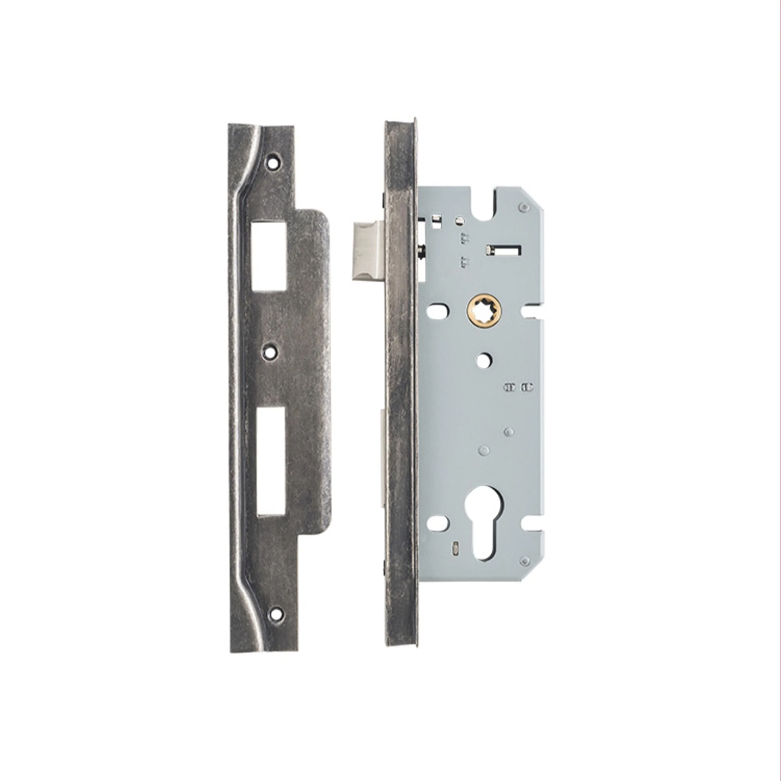 Iver Mortice Lock Euro Rebated Distressed Nickel CTC85mm Backset 45mm