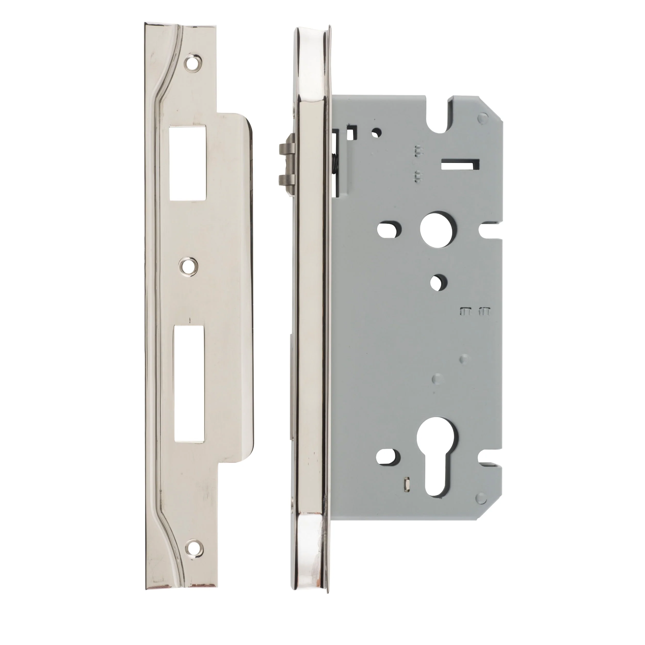 Iver Mortice Lock Roller Euro Rebated Polished Nickel CTC85mm Backset 60mm