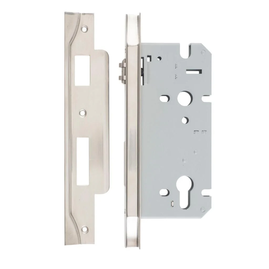 Iver Mortice Lock Roller Euro Rebated Satin Nickel CTC85mm Backset 60mm