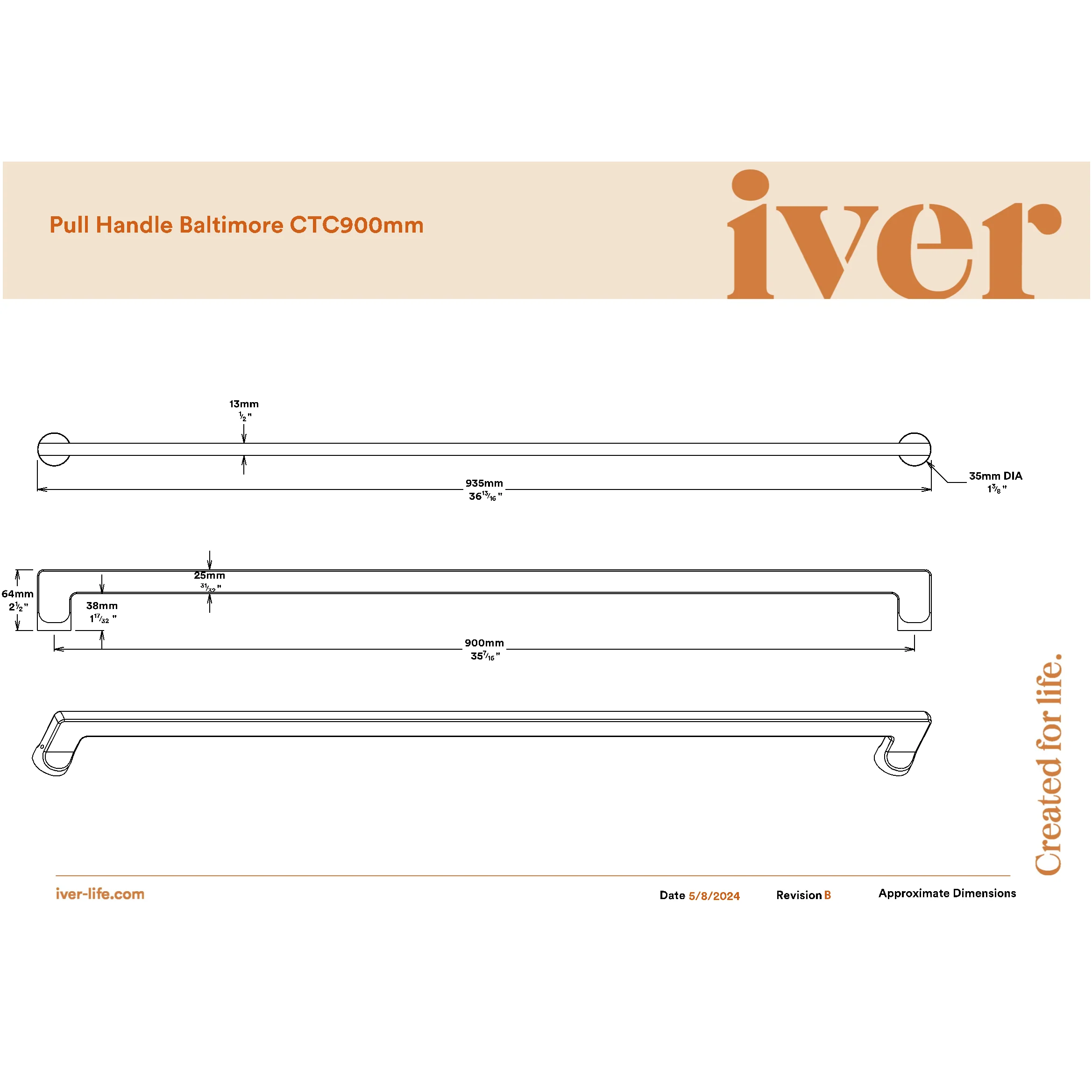 Iver Pull Handle Baltimore Signature Brass 935mm - Image 2