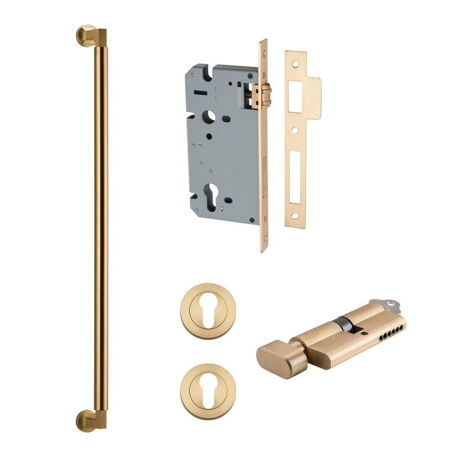 Iver Pull Handle Berlin Key/Thumb Brushed Brass Entrance Kit L635mm