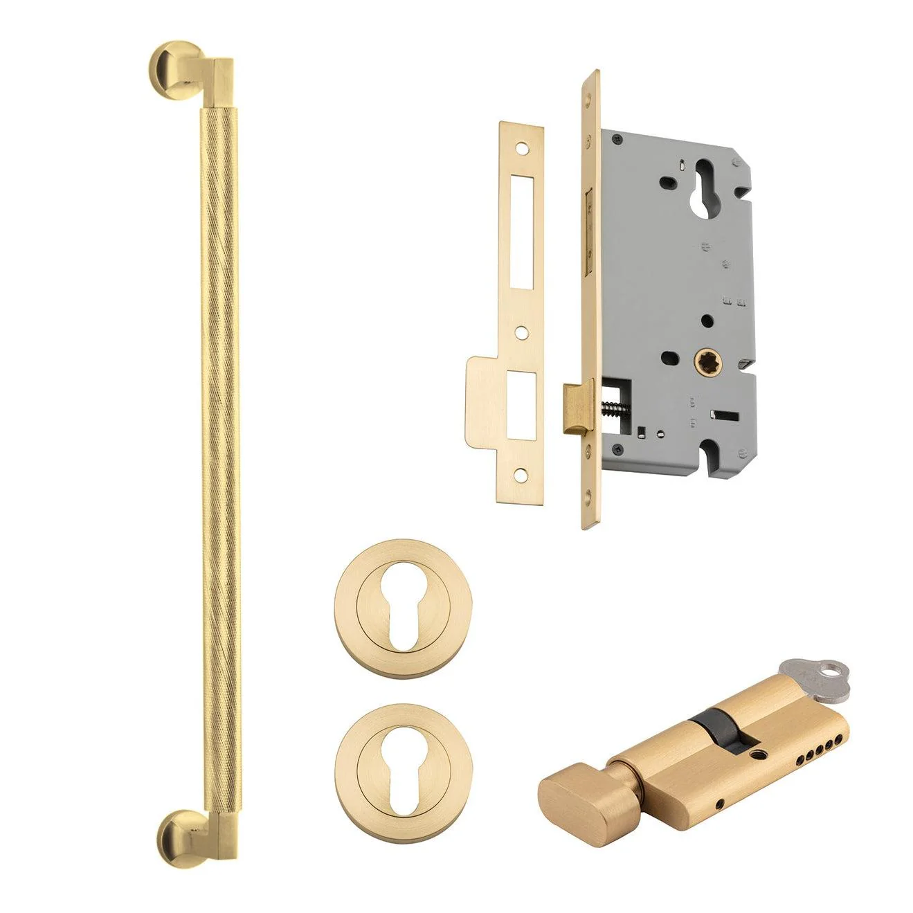 Iver Pull Handle Brunswick Key/Thumb Brushed Gold PVD L485mm Entrance Kit