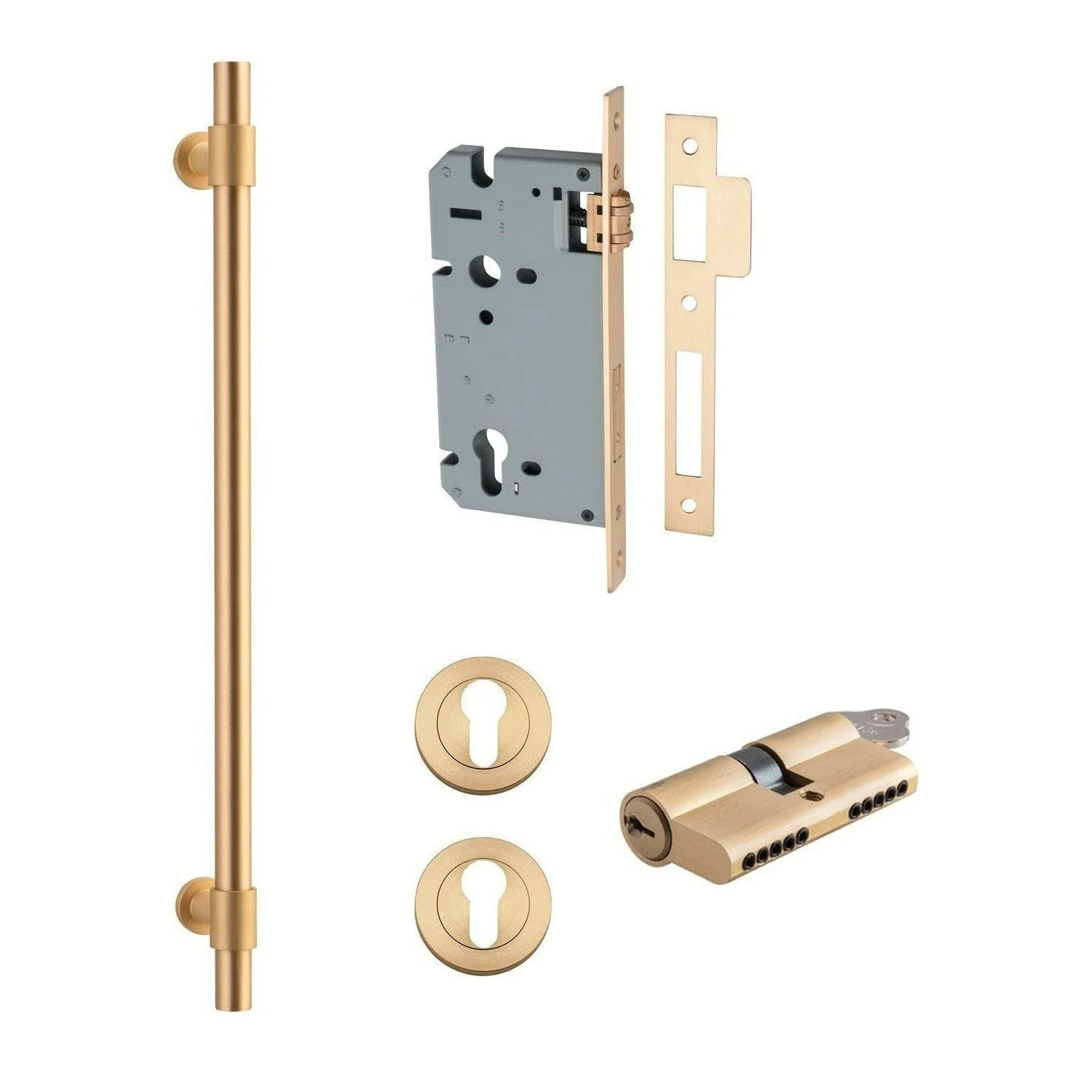 Iver Pull Handle Helsinki Key/Key Brushed Brass CTC450mm Entrance Kit