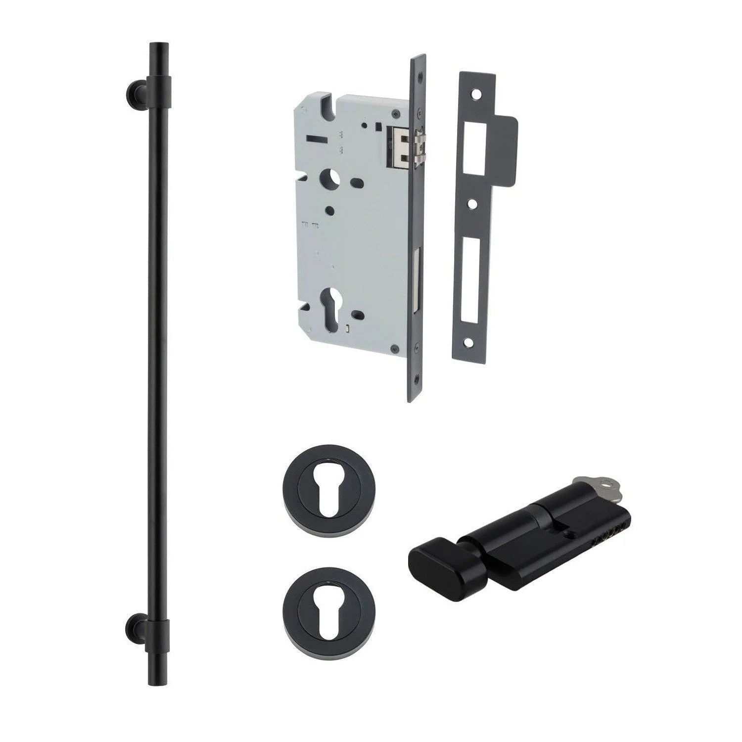 Iver Pull Handle Helsinki Key/Thumb Matt Black CTC600mm Entrance Kit