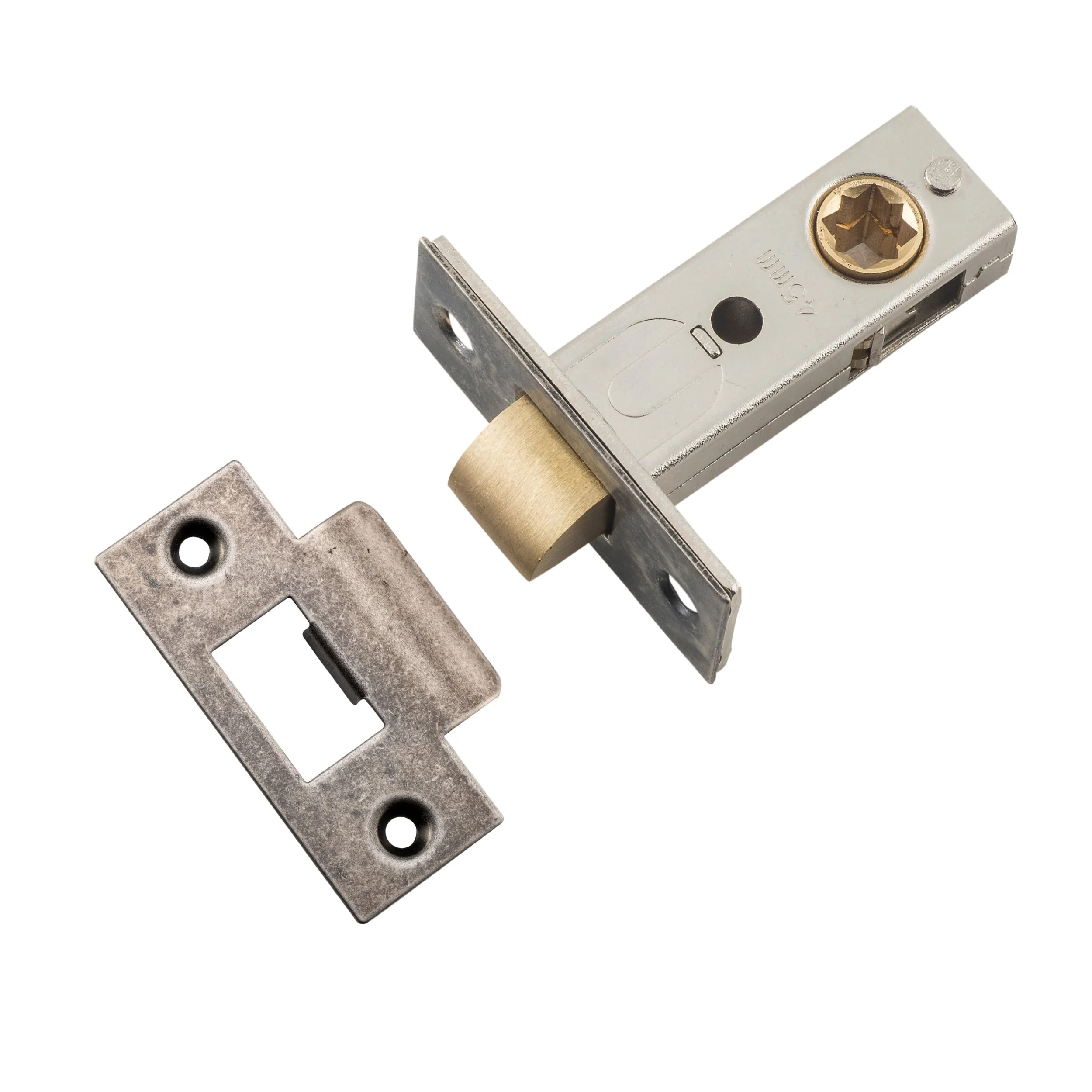 Iver Tube Latch Split Cam 'T' Striker Distressed Nickel Backset 45mm
