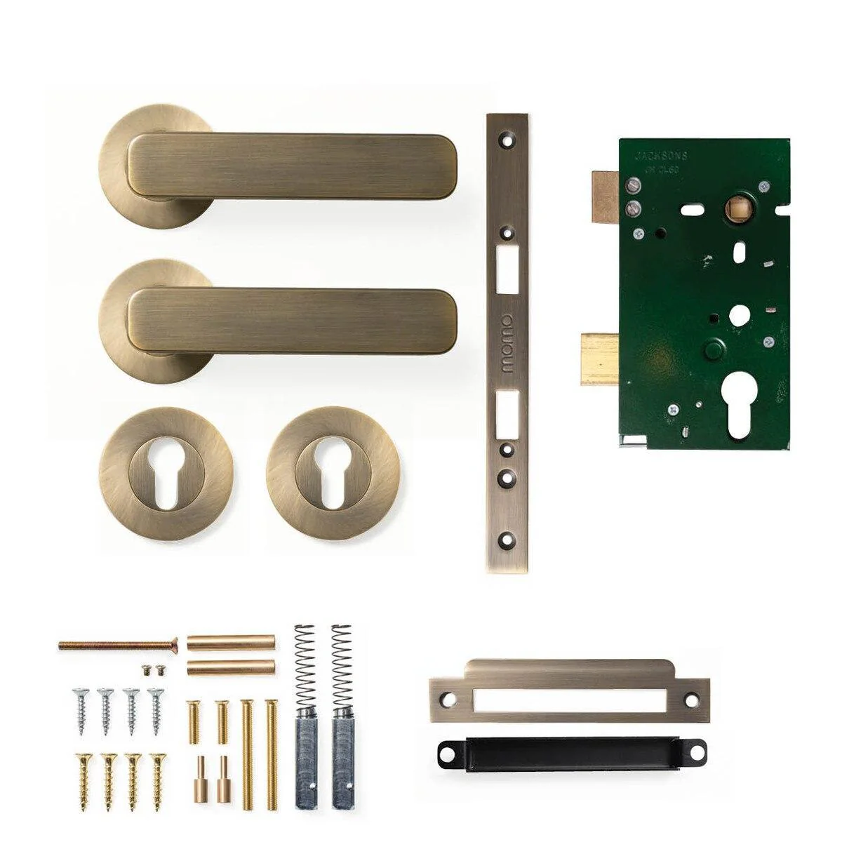 Momo Aspen Door Handle Entrance Set Dark Brushed Brass