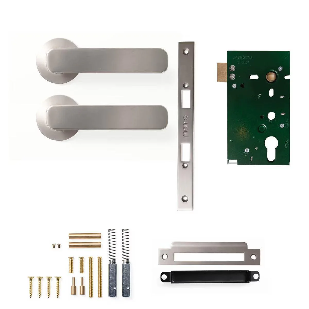 Momo Aspen Door Handle Mortice Lock Passage Set Dull Brushed Nickel