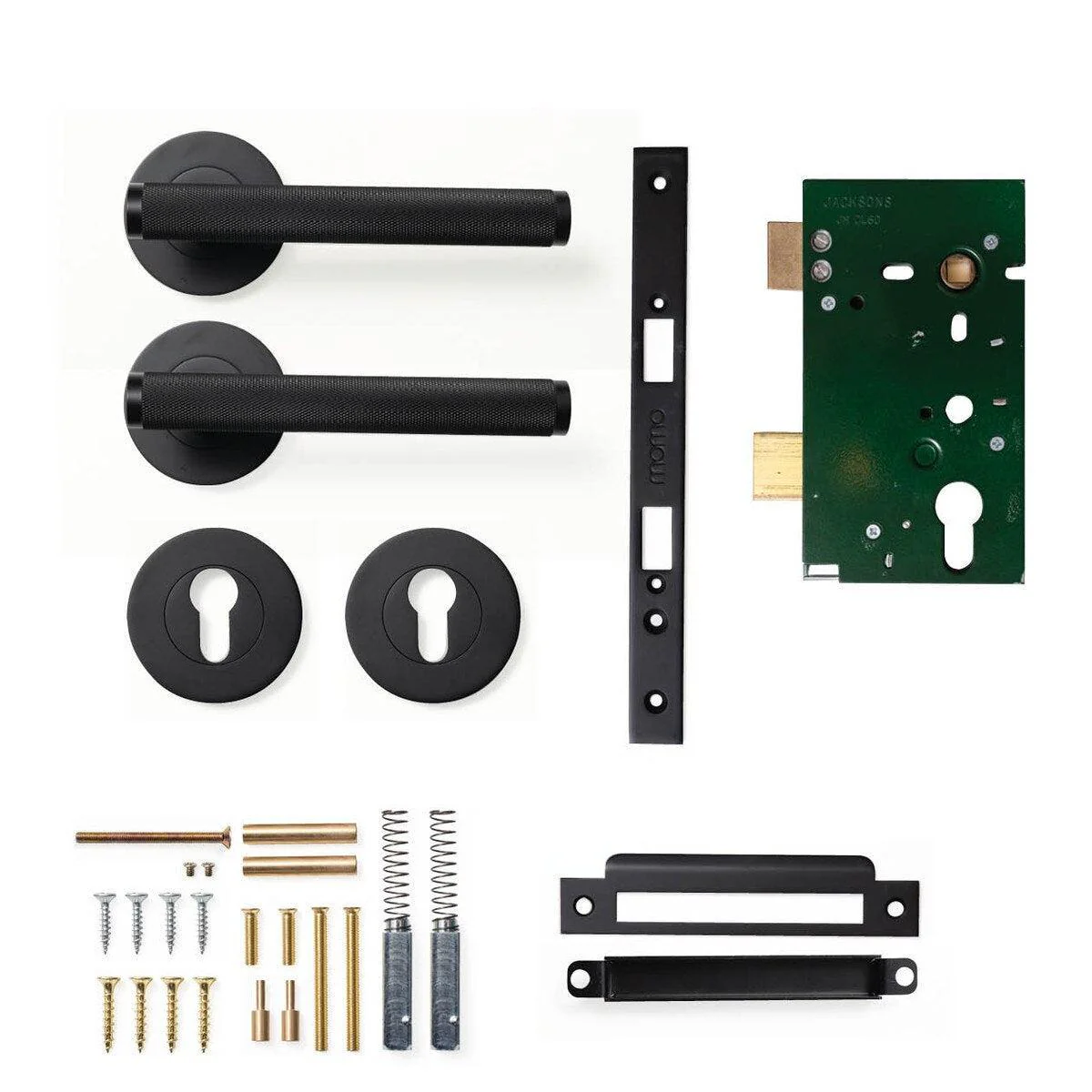 Momo Bellevue Knurled Door Handle Entrance Set Matt Black