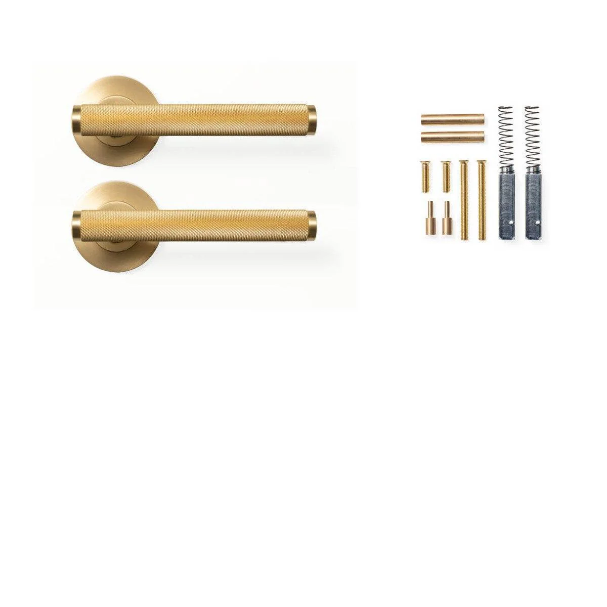 Momo Bellevue Knurled Door Handle Set Brushed Satin Brass