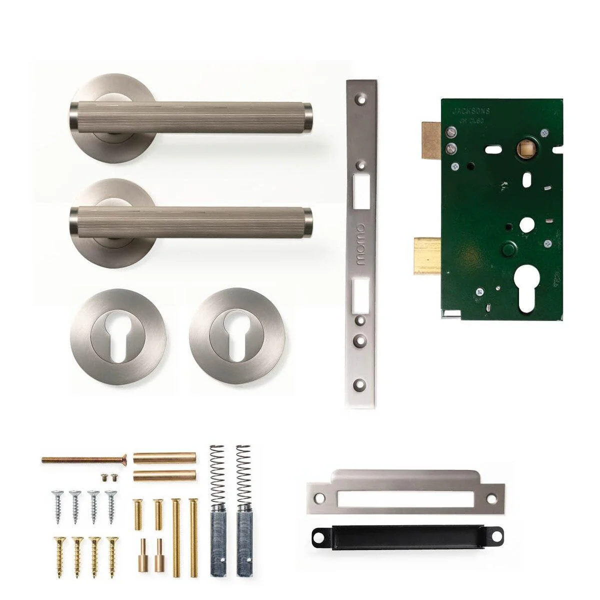 Momo Bellevue Lined Door Handle Entrance Set Dull Brushed Nickel