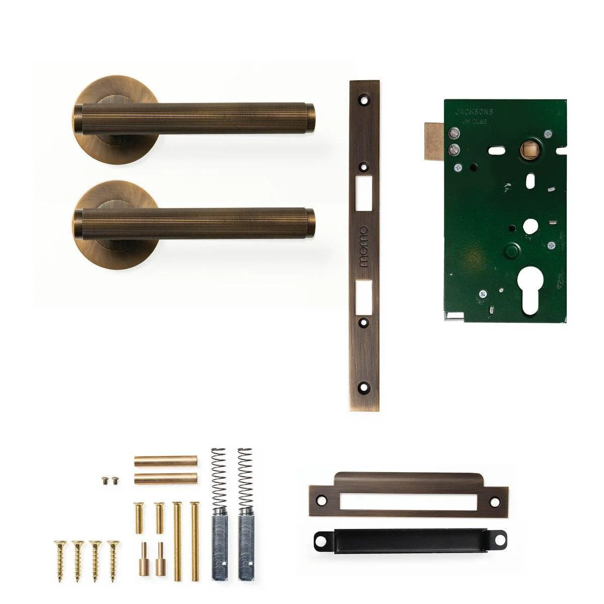 Momo Bellevue Lined Door Handle Mortice Lock Passage Set Bronze