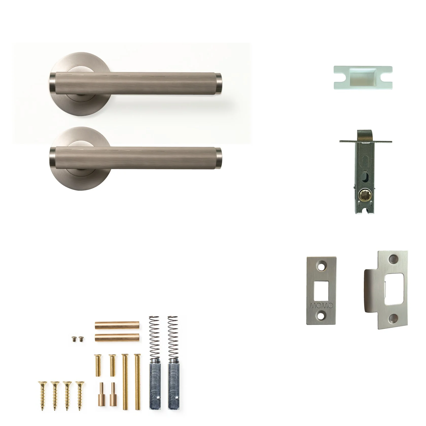 Momo Bellevue Lined Door Handle Tubular Latch Passage Set Dull Brushed Nickel