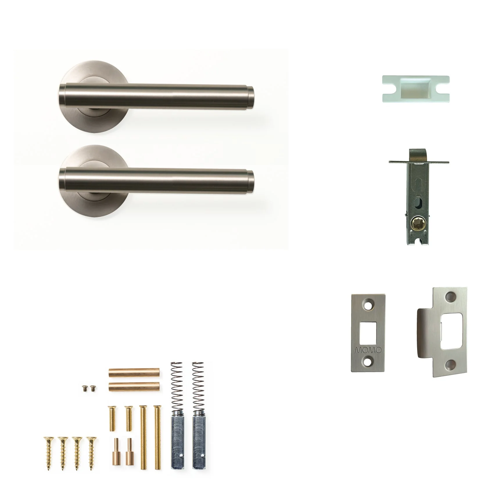 Momo Bellevue Plain Door Handle Tubular Latch Passage Set Dull Brushed Nickel