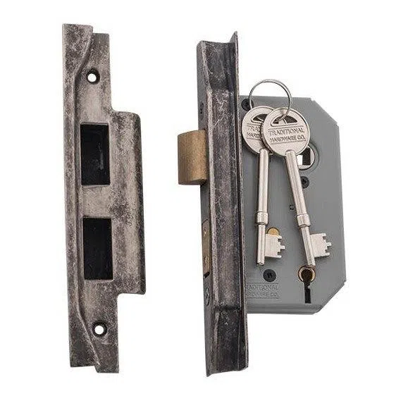 Tradco Mortice Lock 5 Lever Rebated Rumbled Nickel CTC57mm Backset 46mm