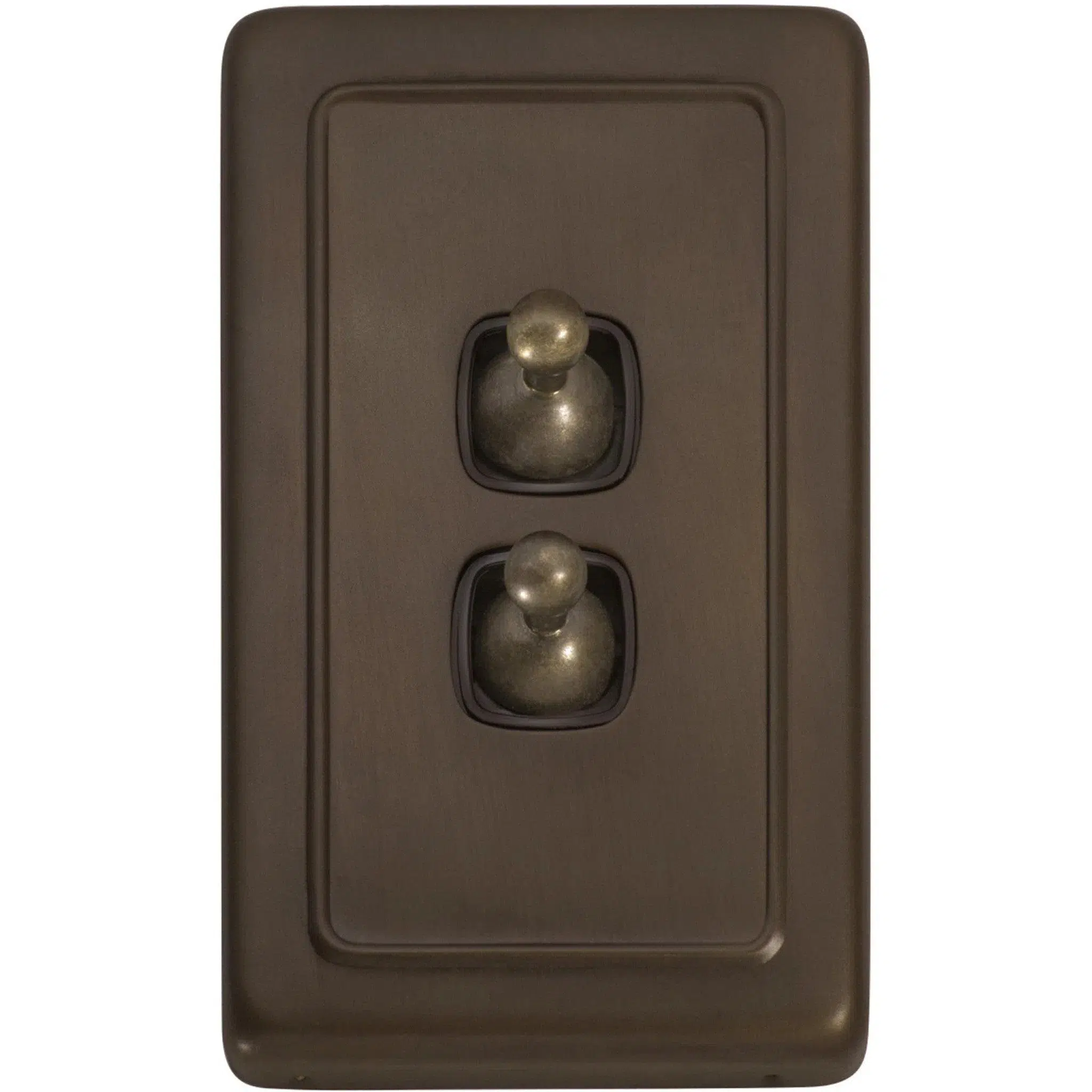 Tradco Switch Flat Plate Toggle 2 Gang Brown Antique Brass W72mm