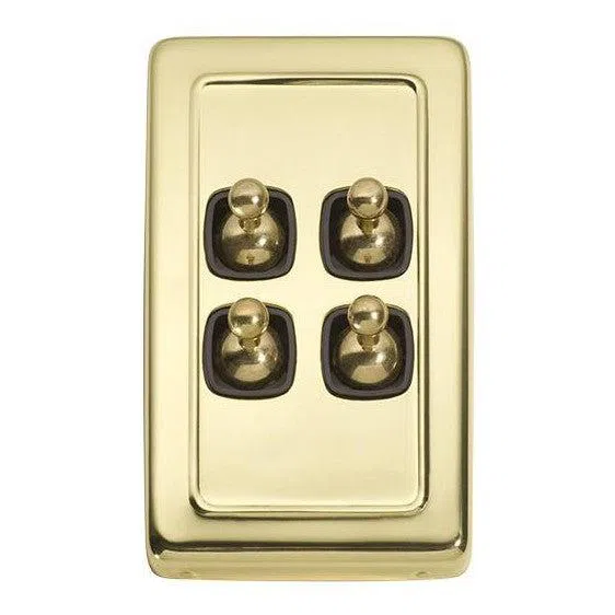 Tradco Switch Flat Plate Toggle 4 Gang Brown Polished Brass