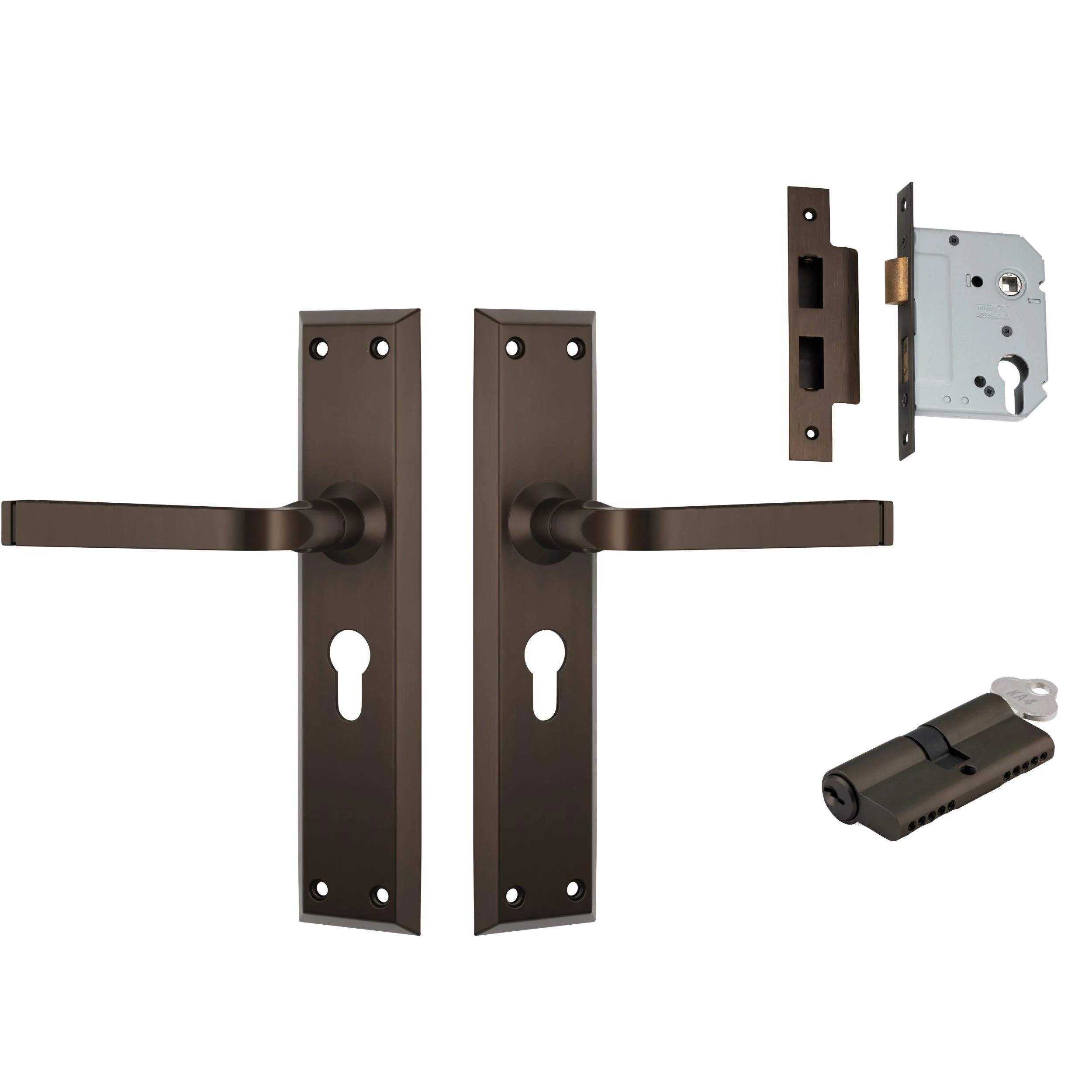 Tradco Door Handle Menton Antique Brass Key/Key Entrance Set