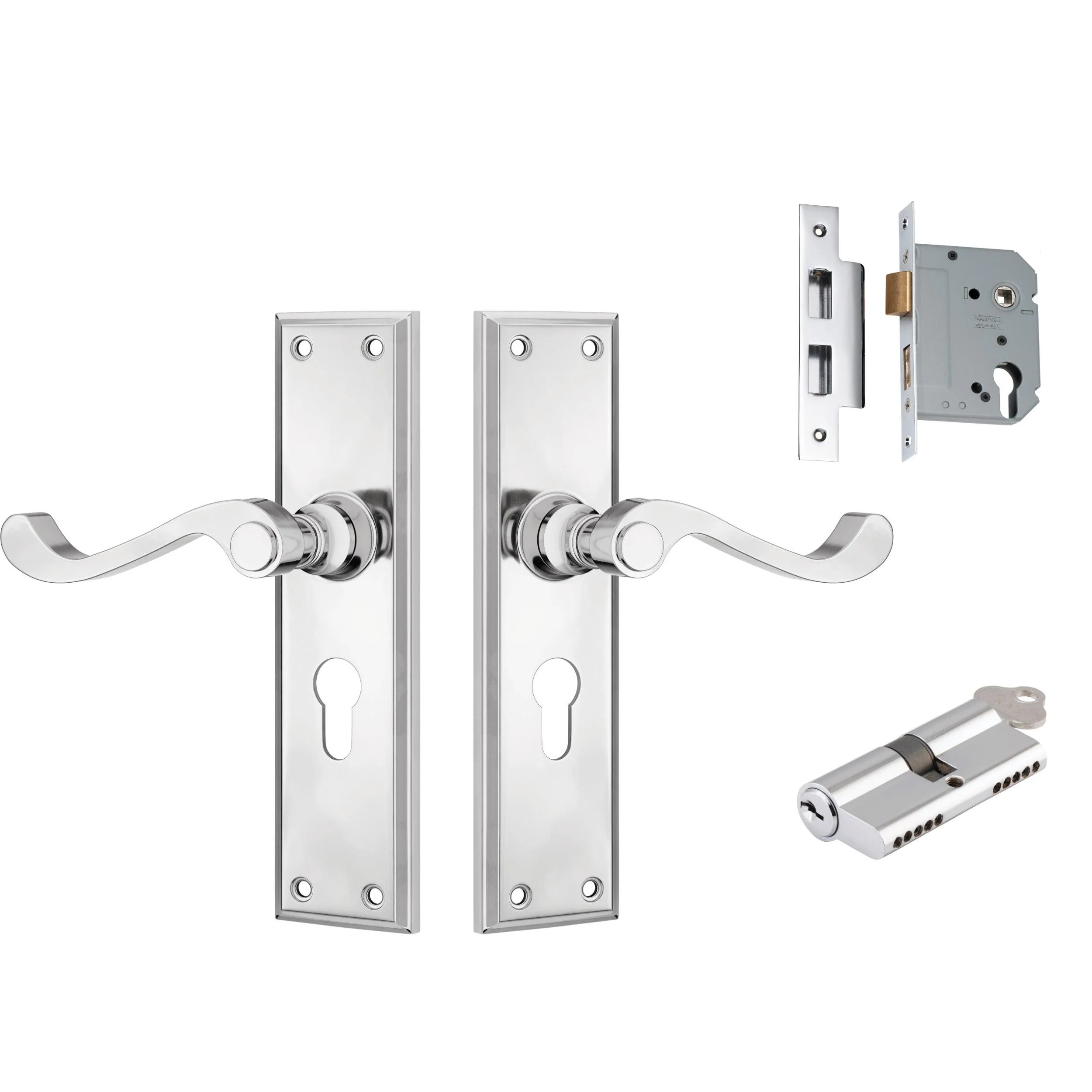 Tradco Door Handle Milton Chrome Plated Key/Key Entrance Set