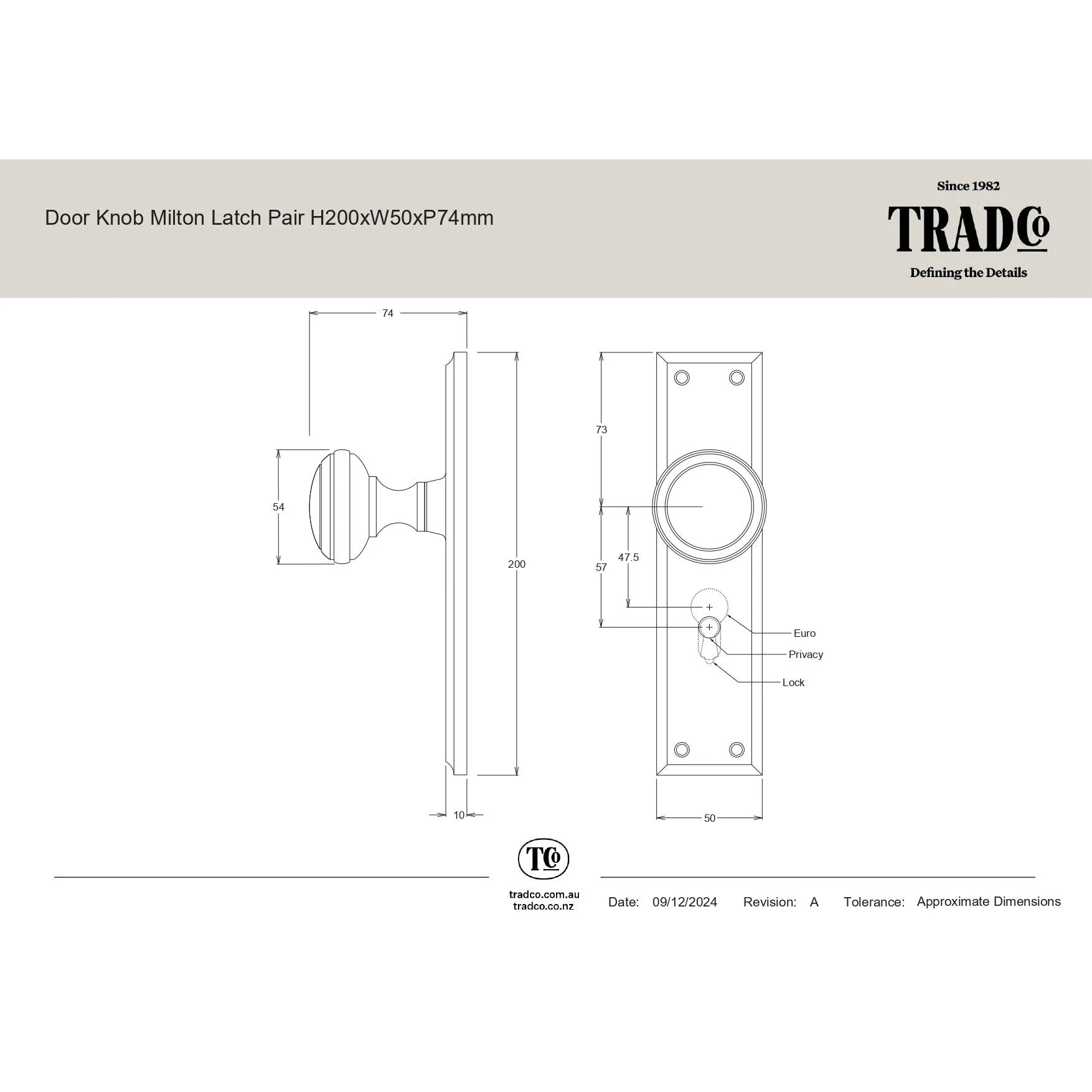 Tradco Door Handle Milton Chrome Plated Passage Set - Image 3