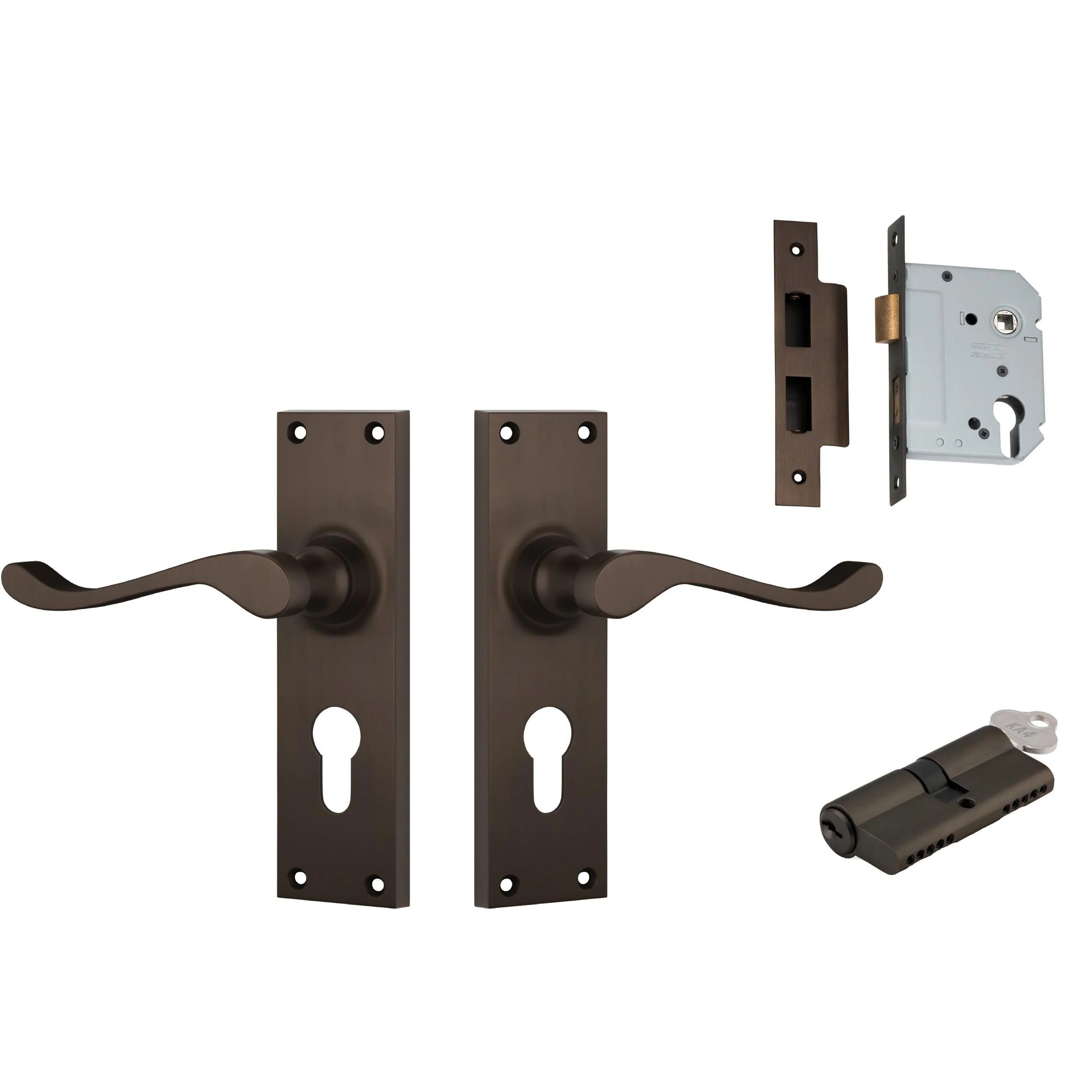 Tradco Door Handle Victorian Antique Brass Key/Key Entrance Set