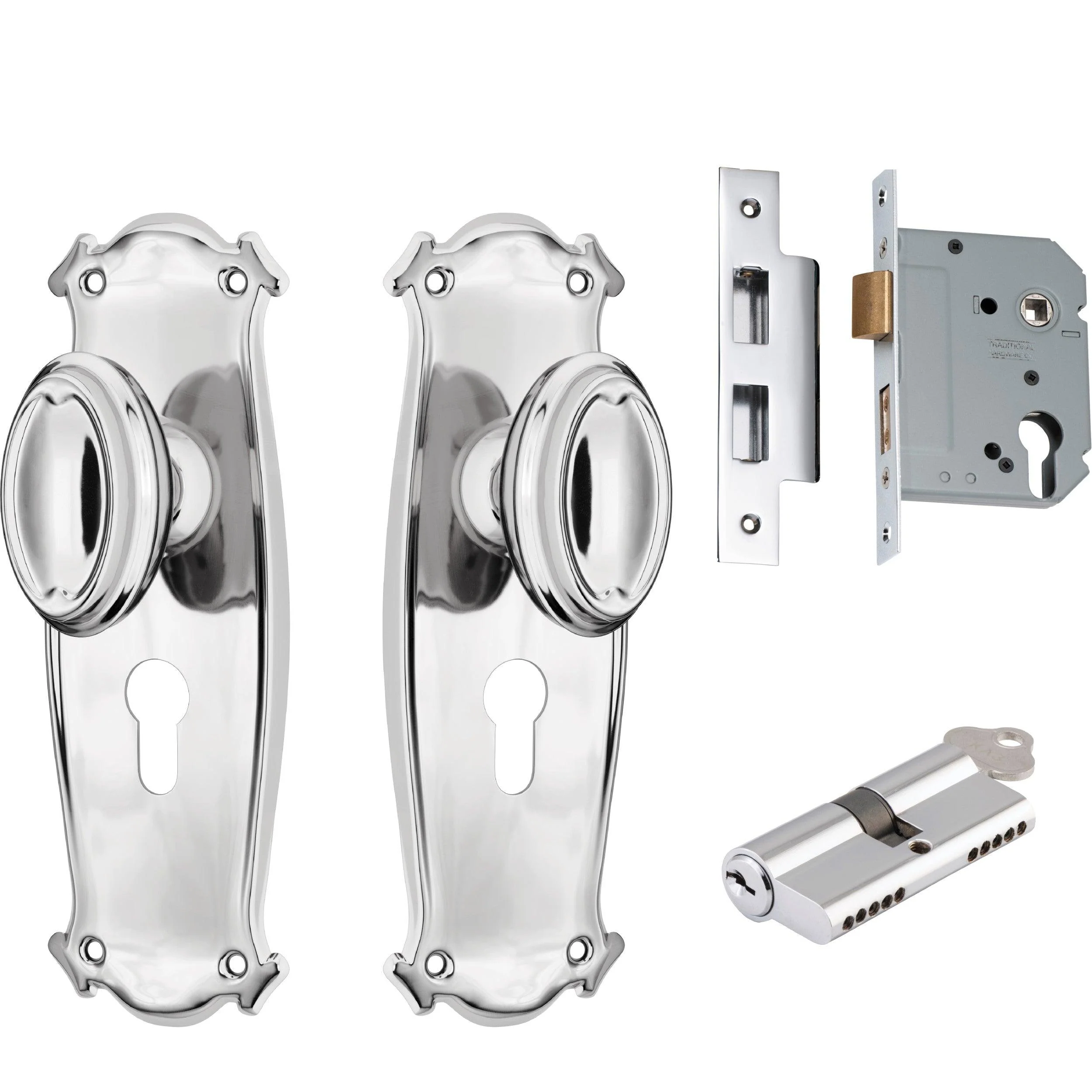 Tradco Door Knob Bungalow Chrome Plated Key/Key Entrance Set