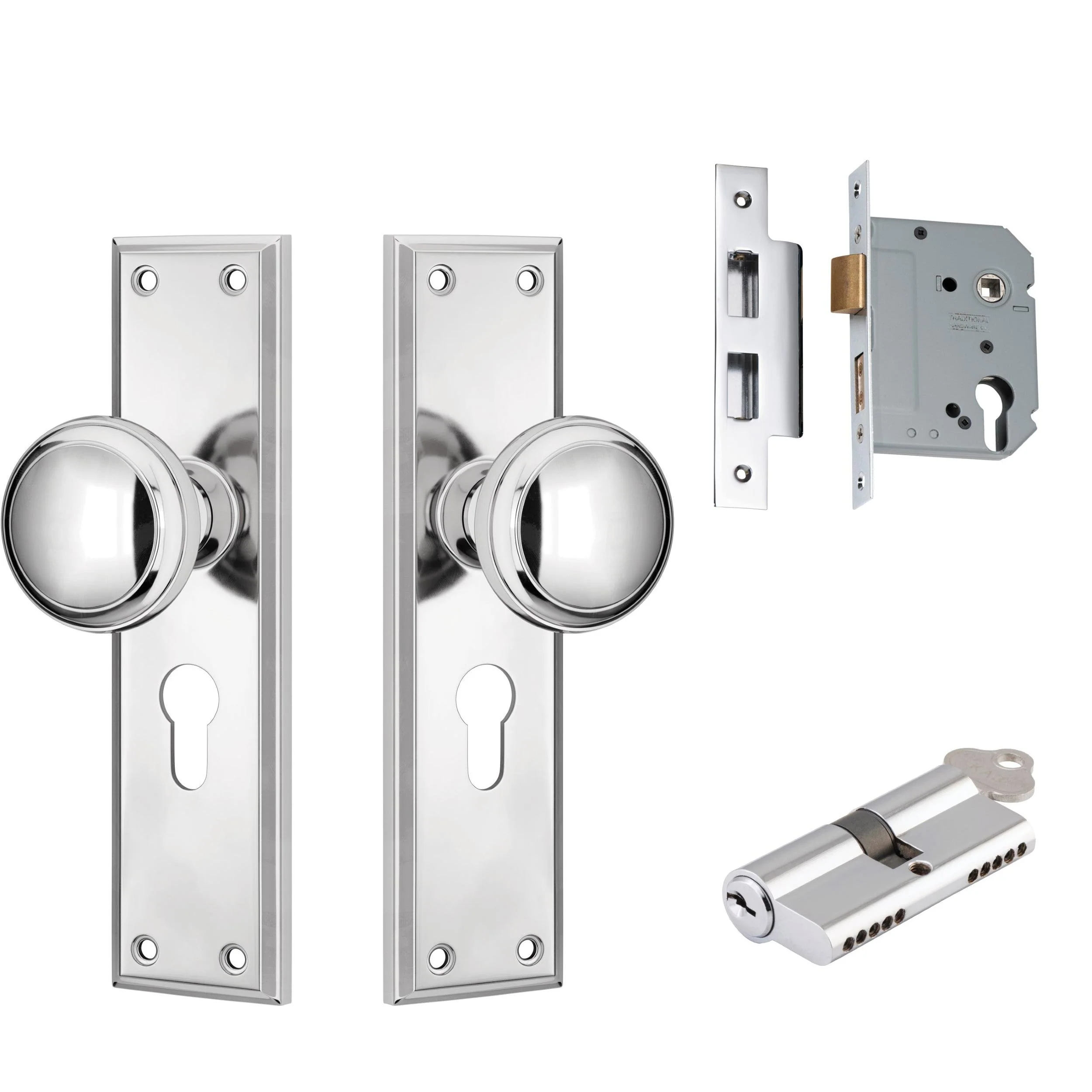 Tradco Door Knob Milton Chrome Plated Key/Key Entrance Set