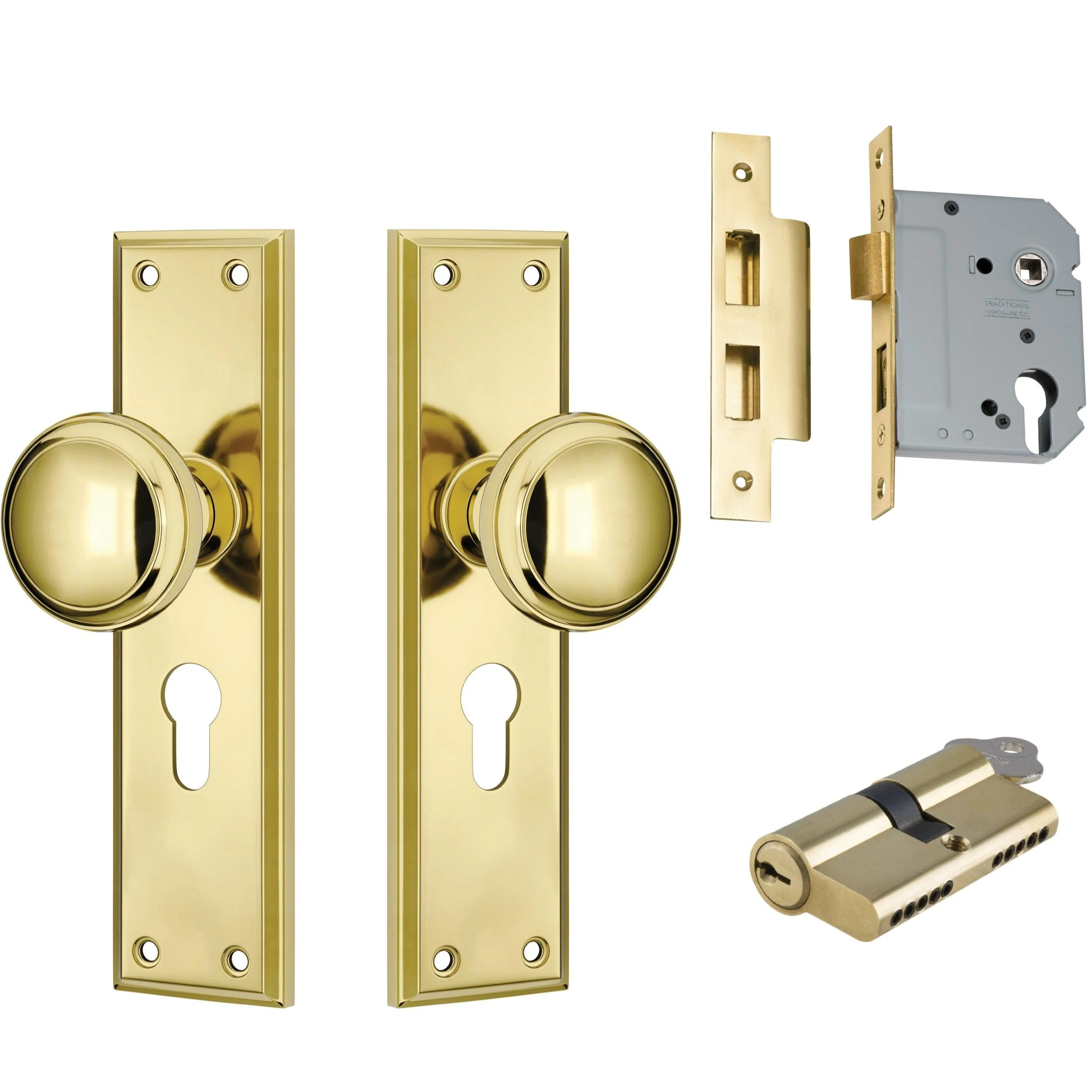 Tradco Door Knob Milton Polished Brass Key/Key Entrance Set