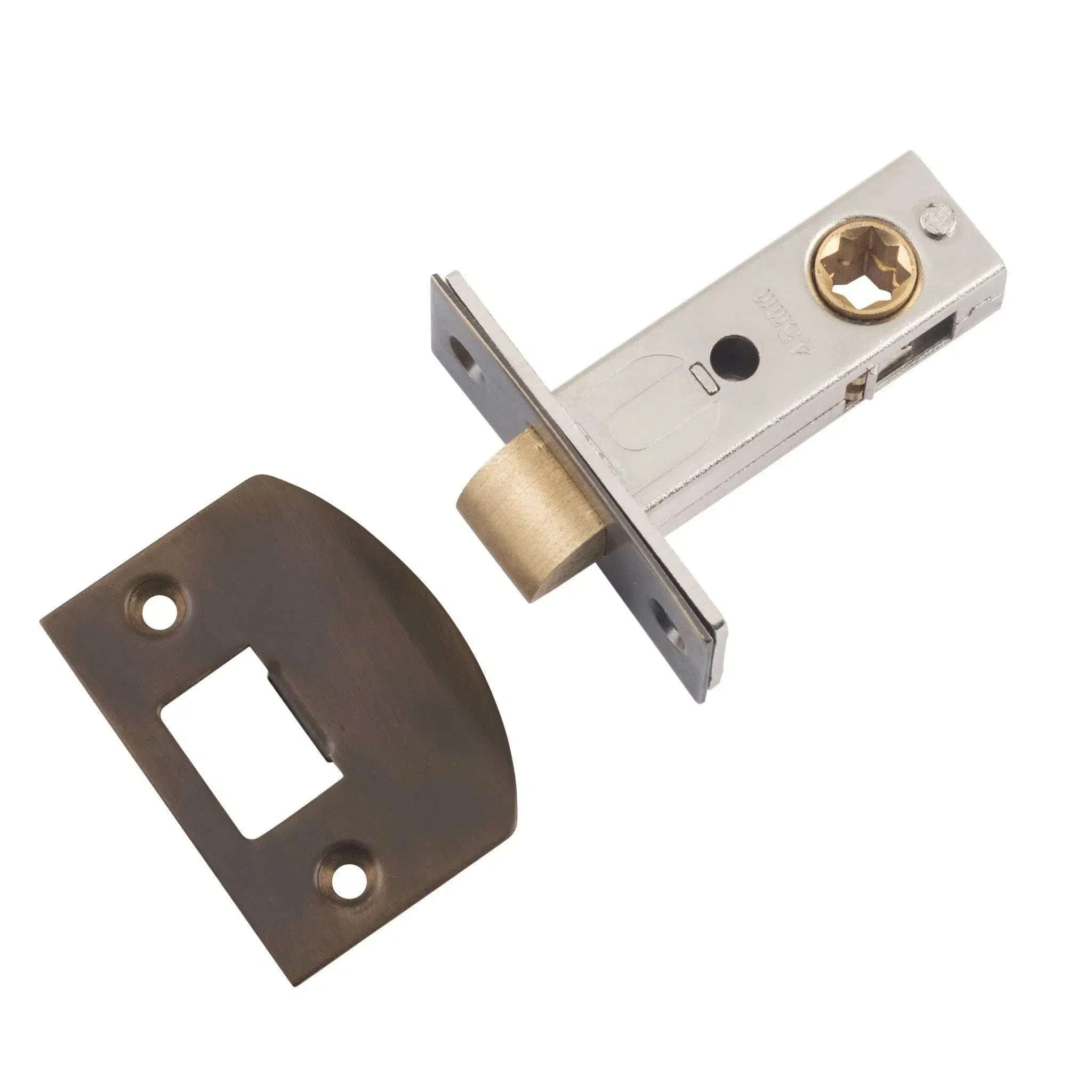 Tradco Tube Latch Split Cam Hard Sprung 'D' Striker Antique Brass Backset 45mm
